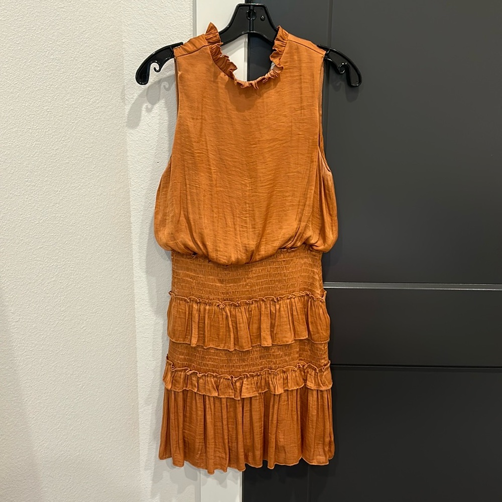 She + Sky burnt orange sinched waist mini dress
